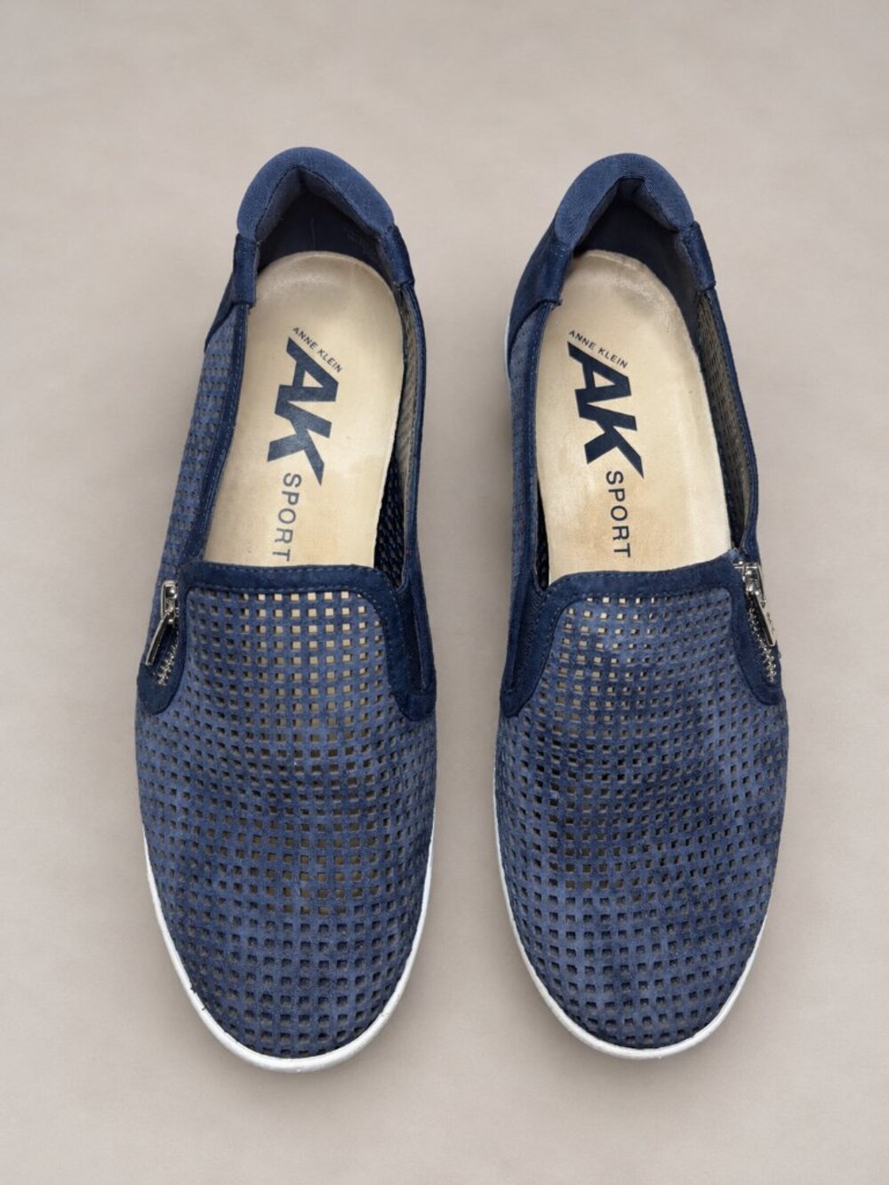 Anne Klein Sport Navy Perforated Slip On Wedge Sneakers Size 9